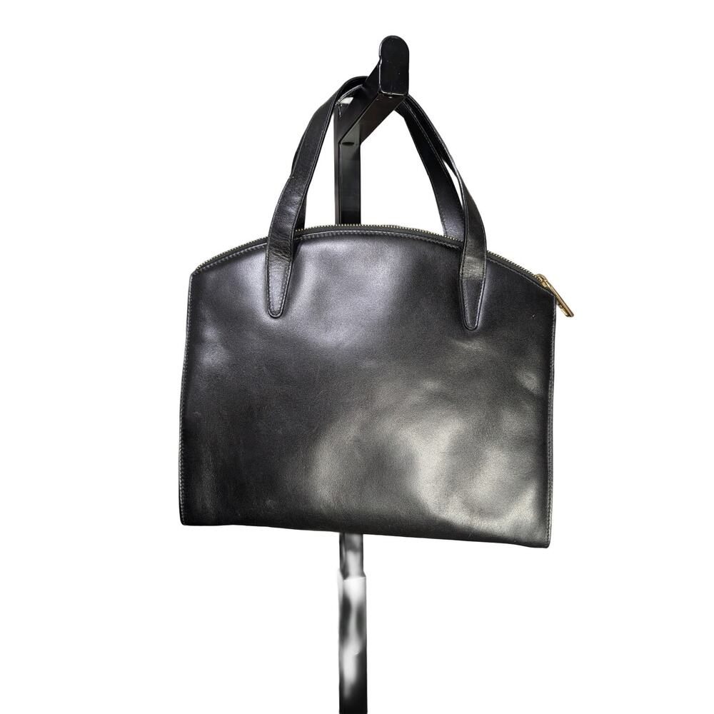 Authentic Vintage GUCCI Smooth Black Leather Dome Satchel Bag 000-2058